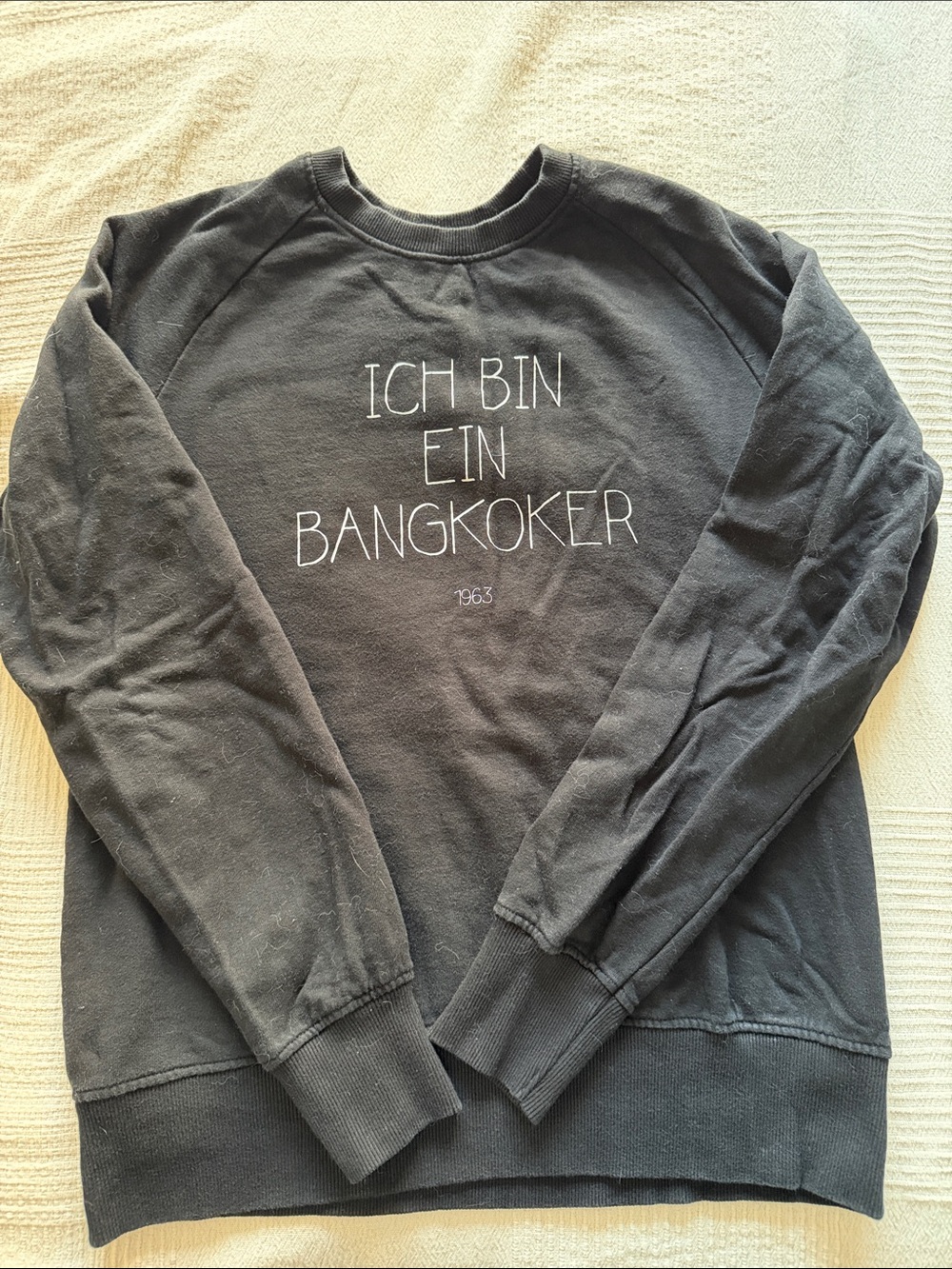 Black Graphic Crewneck Sweater — 'Ich Bin Ein Bangkoker'
